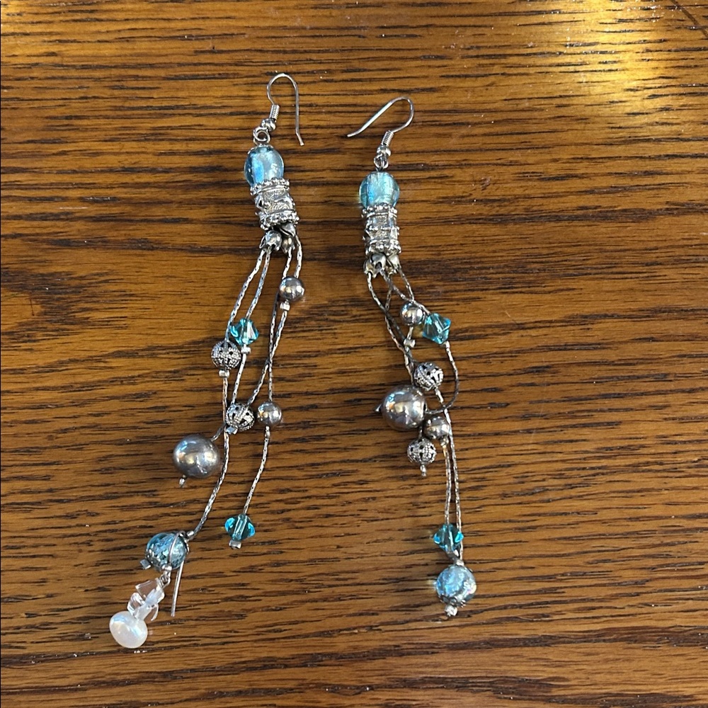 Elegant Gold and Blue Dangle Earrings